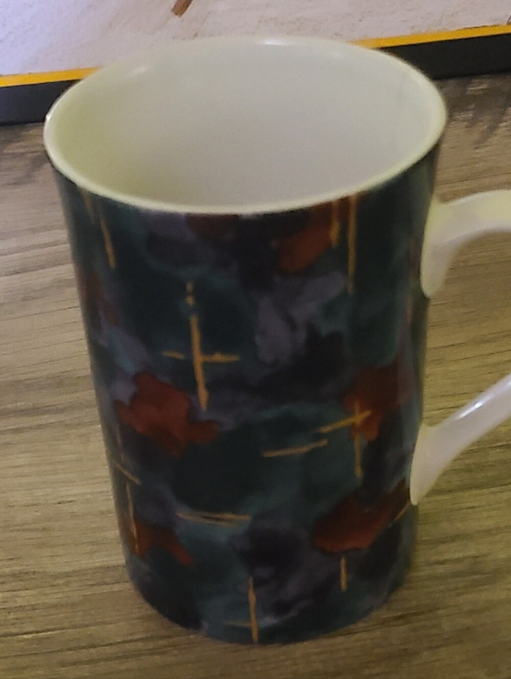 Sango Dark Teal and Rust Floral Accent Mug with Gold Brush Strokes Vintage